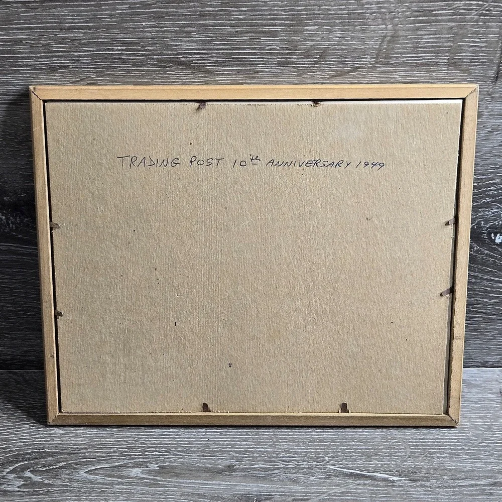 Vintage 1940s Blonde Wood Picture Frame w/ Trading Post 10th Anniversary Photo